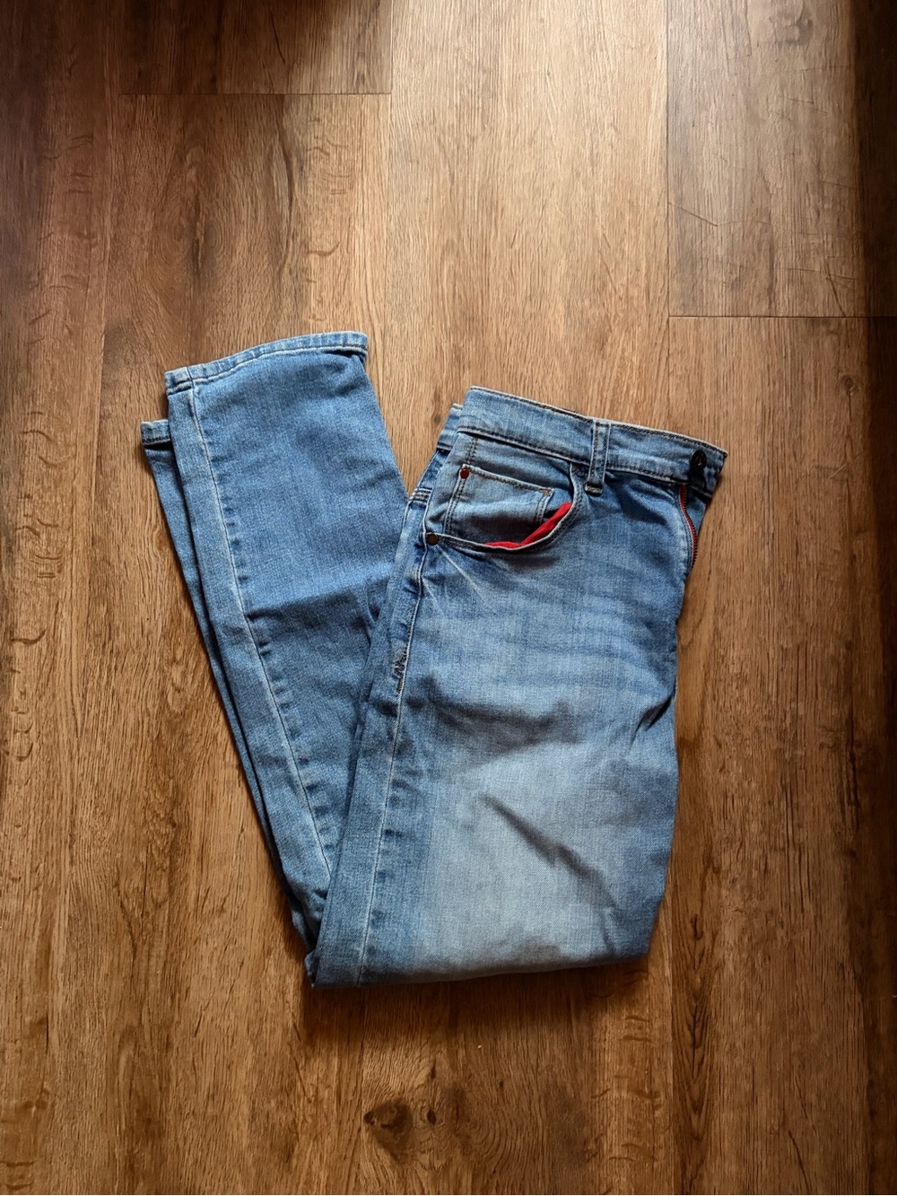 Wrangler Slim Straight Light Blue Jeans with Red Trim